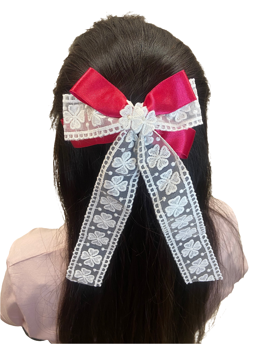 Magenta with lace hair clip