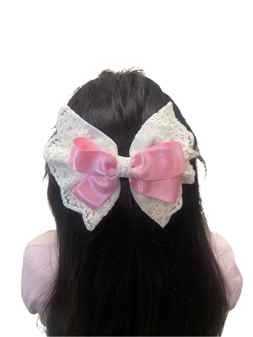 Pink and white lace hair clip