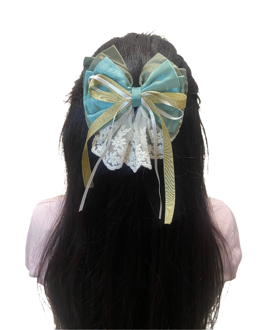 Olive satin with lace hair clip